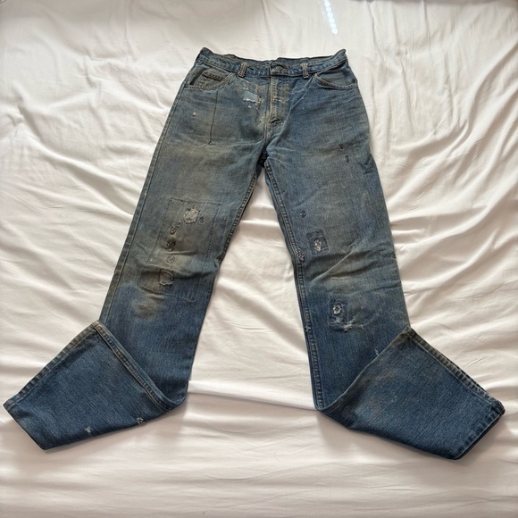 Rare 1970s Gap “Fashion Pioneer” Jeans Leather Tag Patched Distressed Mens 31x35 - Picture 1 of 16
